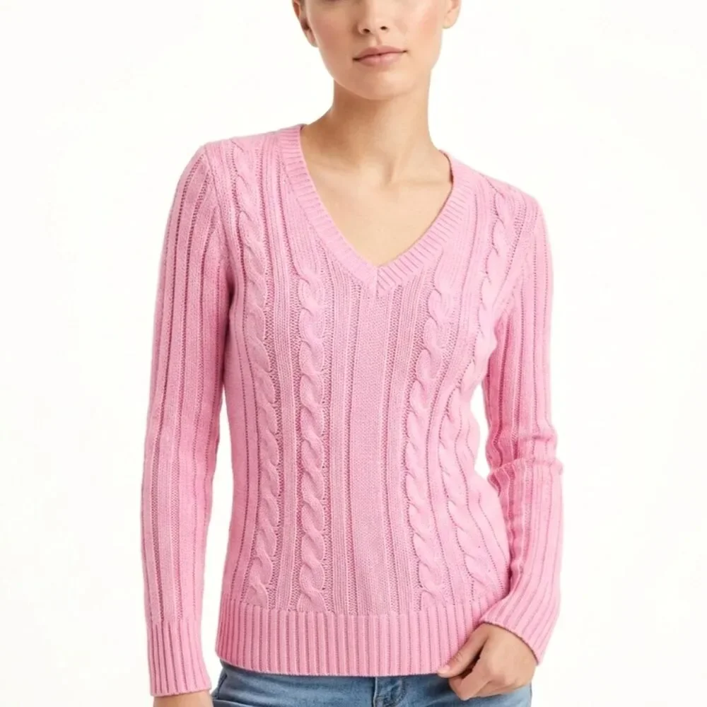 JUSTICE Sweater Long Sleeves Braided Design Pink Soft Stretch Girl Size 8 Small